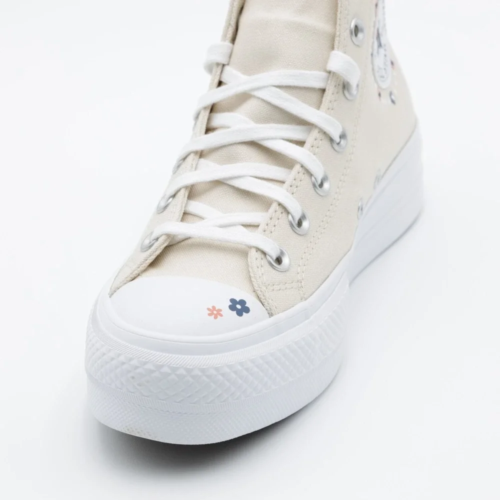Converse Women's Chuck Taylor‎ All Star Lift Platform Floral Shoes Ivory Size 8 - Picture 4 of 11